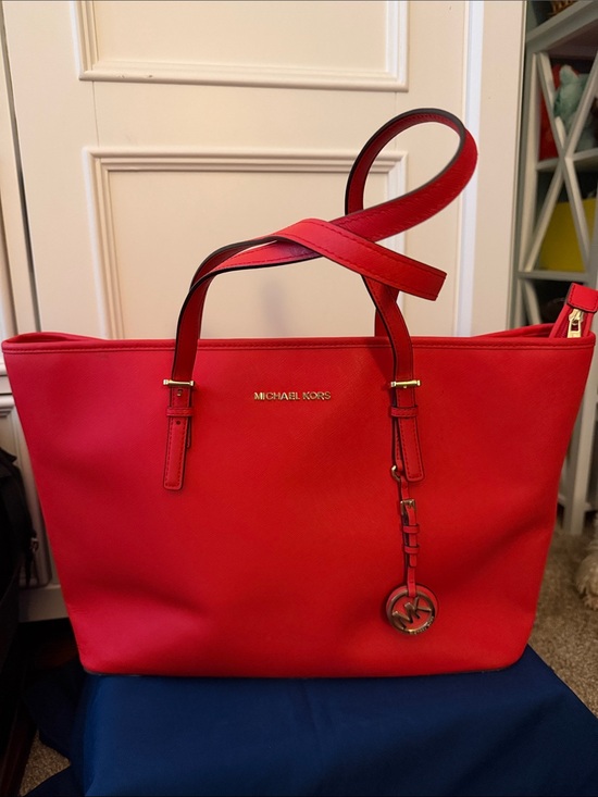 Michael Kors Handbags - Michael Kors Bright Red Saffiano Leather Tote with Logo Charm